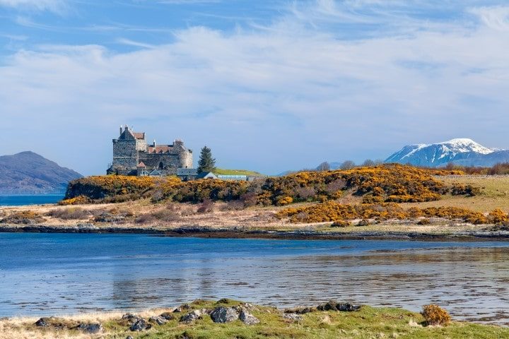 Duart Castle is a castle on the Isle of Mull, off the west coast of Scotland, within the council area of Argyll and Bute. The castle dates back to the 13th century and is the seat of Clan MacLean